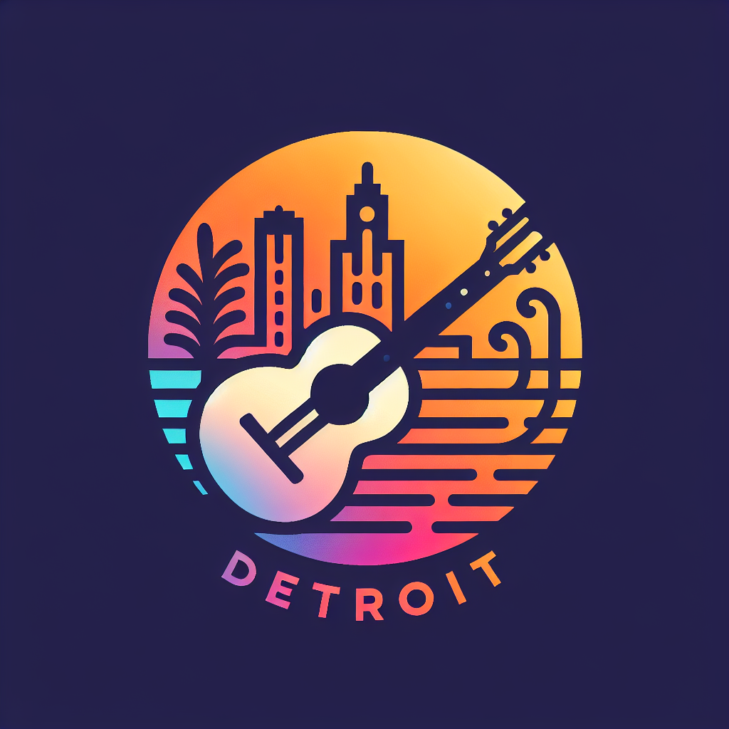 A logo for a classical guitar site based in Detroit, capturing the essence of the music and the city in a design that is elegant, professional, and reflective of the classical guitar tradition.